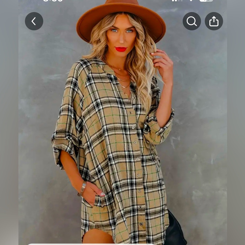 PLUS SIZE Women’s button-up PLAID PRINT Long Sleeve, MINI SHIRT DRESS• 3XL